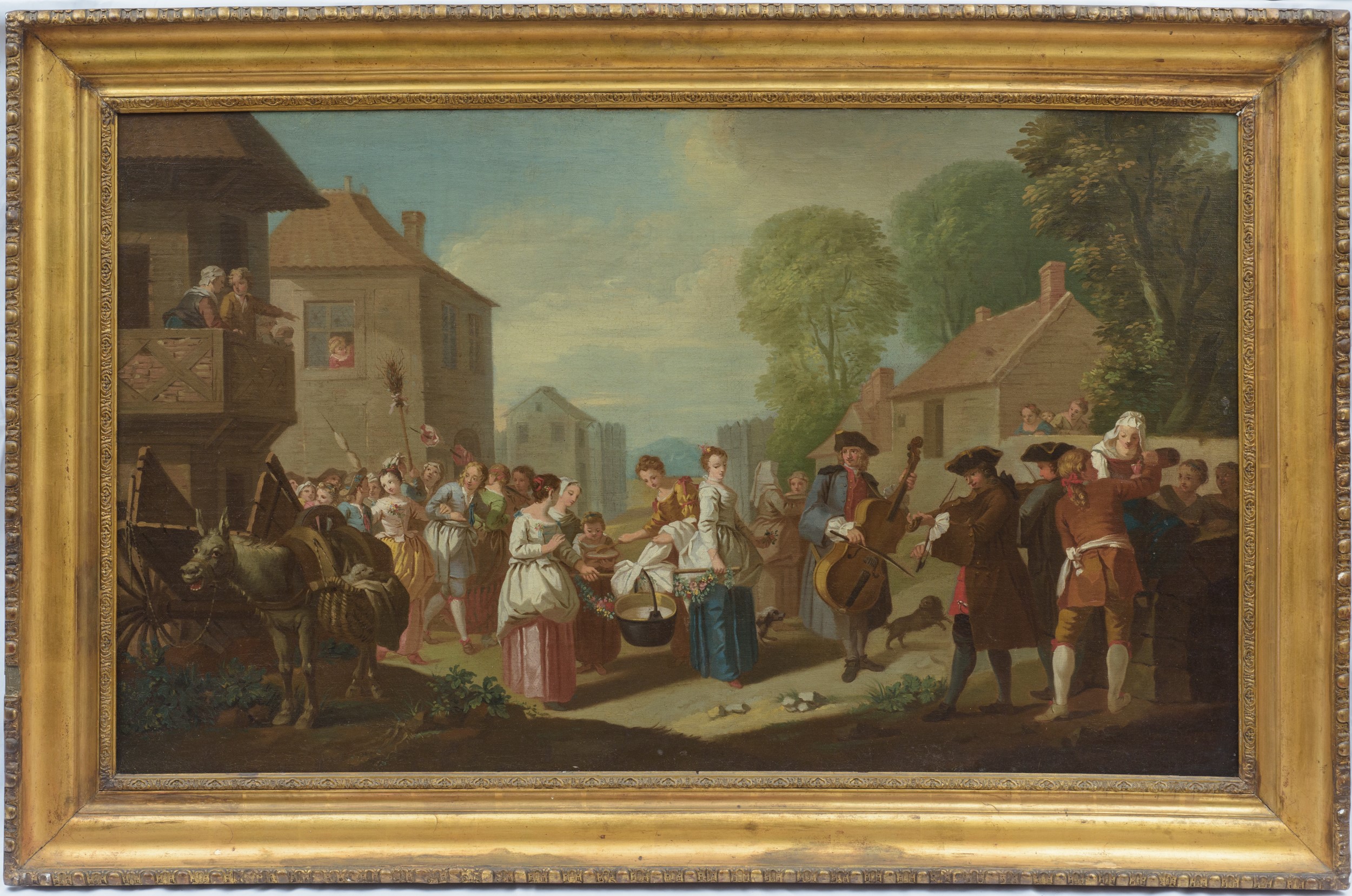 Coppia di dipinti raffiguranti scene di vita campestre