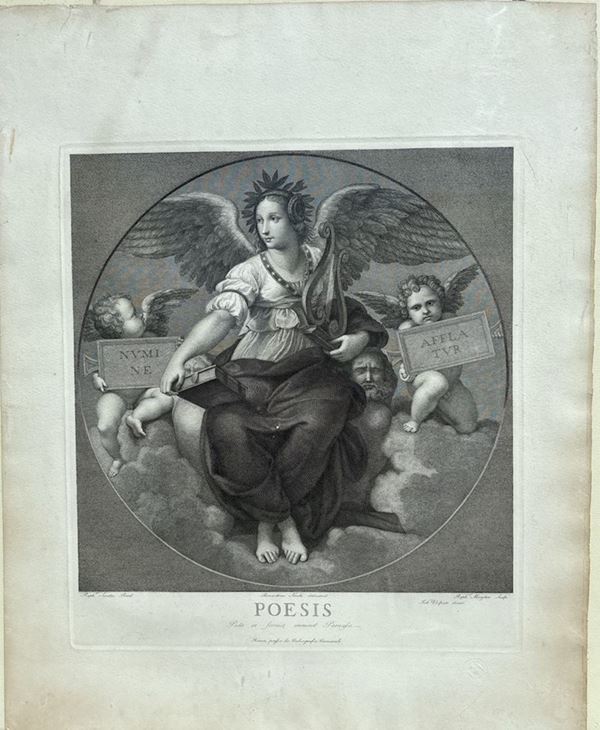 Raffaello Morghen : Allegoria della Poesia  - incisione a bulino su carta - Asta Art Décor -  Web Only - DAMS Casa d'Aste