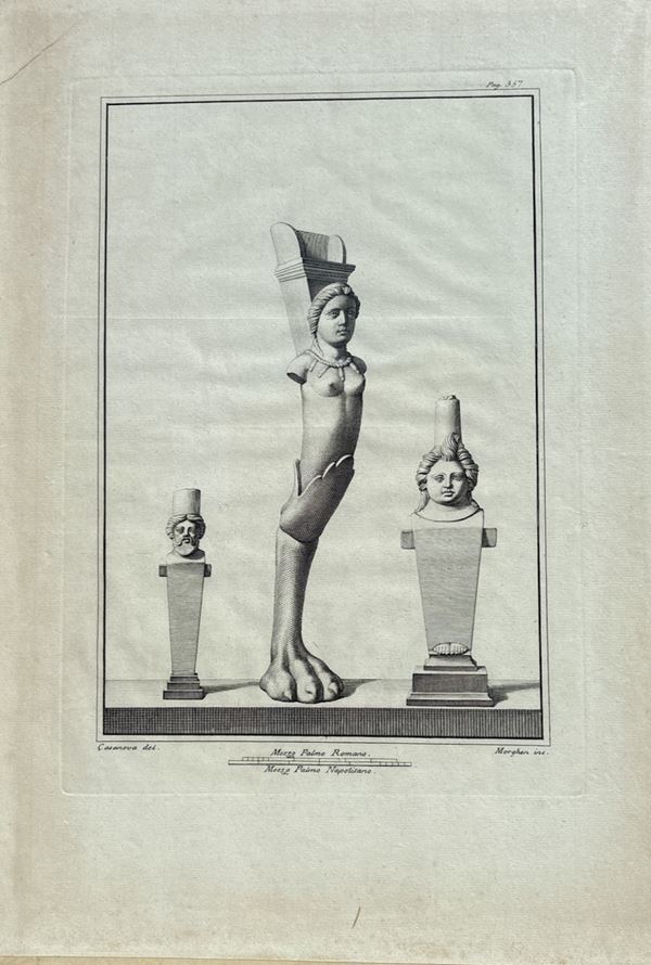 Filippo Morghen - Statua di arpia e due colonne antropomorfe