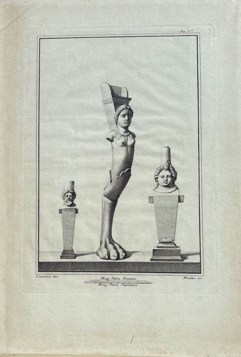 Filippo Morghen - Statua di Arpia e Due Colonne Antropomorfe