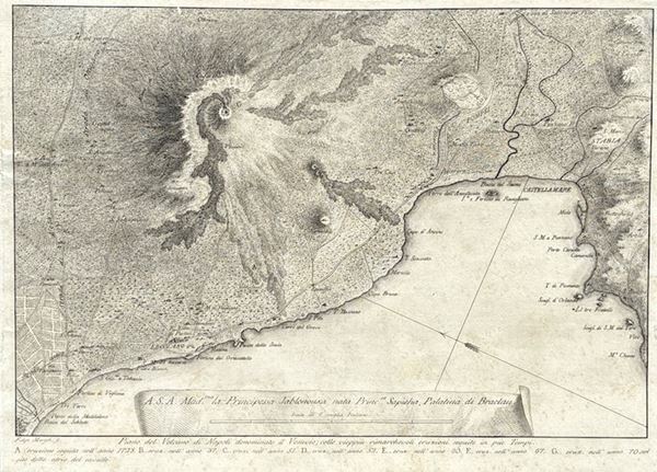 Raffaello Morghen - Antica mappa delle eruzioni vulcaniche del Vesuvio