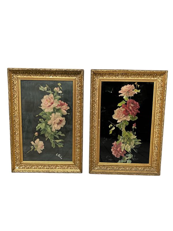 Coppia di nature morte sottovetro  (XX secolo)  - Asta Art Décor -  Web Only - DAMS Casa d'Aste
