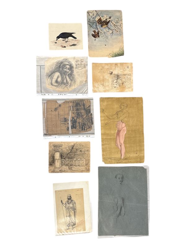 Lotto di 9 disegni