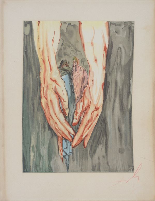 Salvador Dal&#236; : Nelle mani di Anteo  (1980)  - xilografia a colori  - Auction Affordable art of the 20th century  - DAMS Casa d'Aste