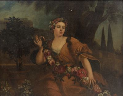 Scuola francese, Ritratto di dama come Flora, olio su tela