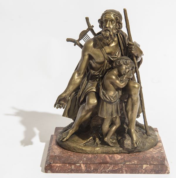 Edme Nicolas Faillot - Scultura raffigurante Omero con un fanciullo