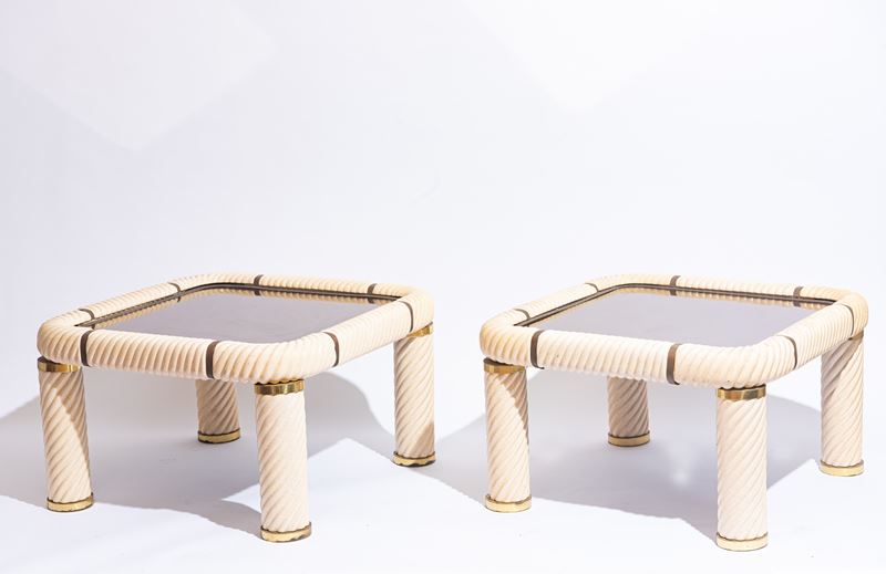 Tommaso Barbi - Coppia di tavolini da cocktail in ceramica e ottone, anni '70