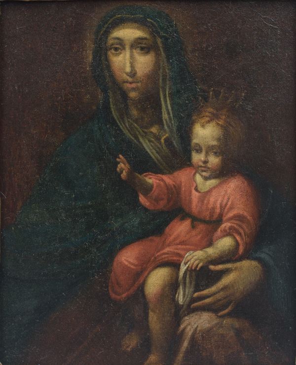 Scuola italiana del XVIII secolo - Madonna con bambino in coronato