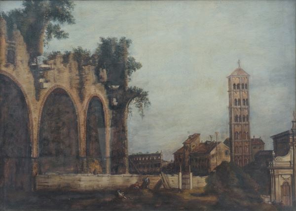 Antonio Giovanni  Canal Canaletto - Basilica di Massenzio con la chiesa di Santa Francesca