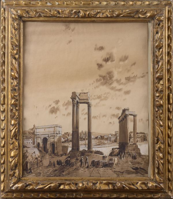 Victor Jean Nicolle - Veduta dei fori imperiali con personaggi