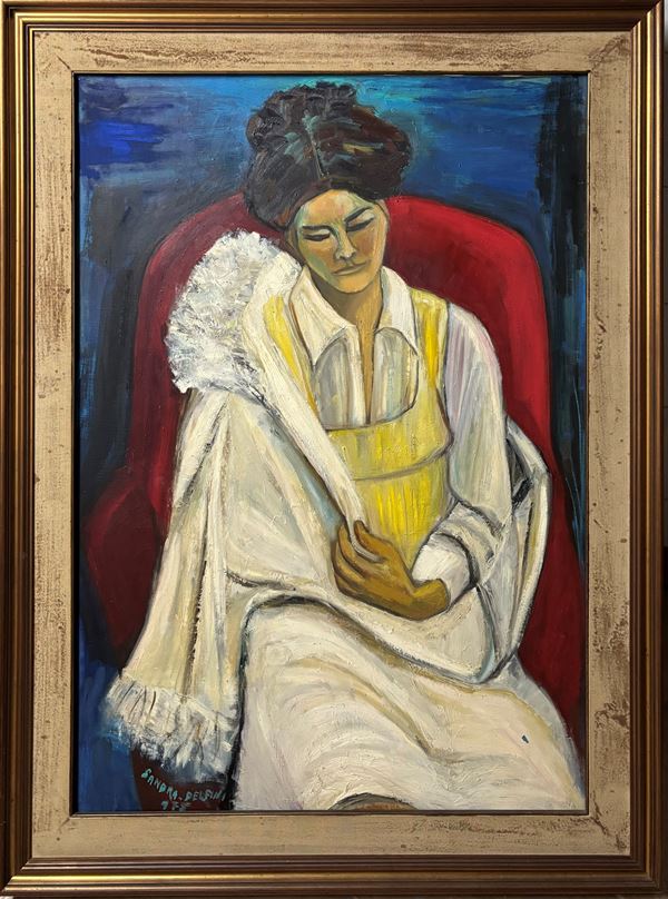 Sandra Delfini : Figura femminile seduta  (1975)  - olio su tela - Auction Affordable art of the 20th century  - DAMS Casa d'Aste