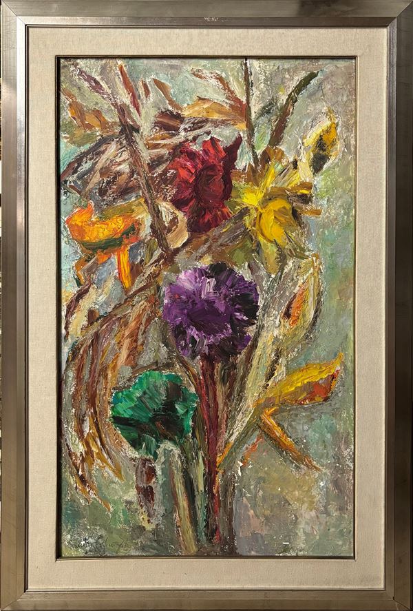 Sandra Delfini - Natura morta con fiore viola