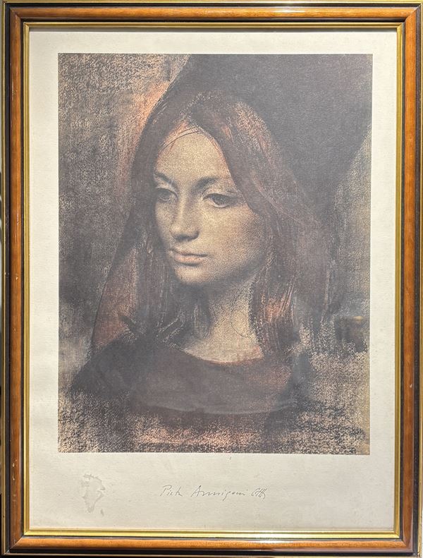 Pietro Annigoni : Volto femminile  - litografia su carta - Asta Multipli d'autore & Affordable art del XX secolo  - DAMS Casa d'Aste