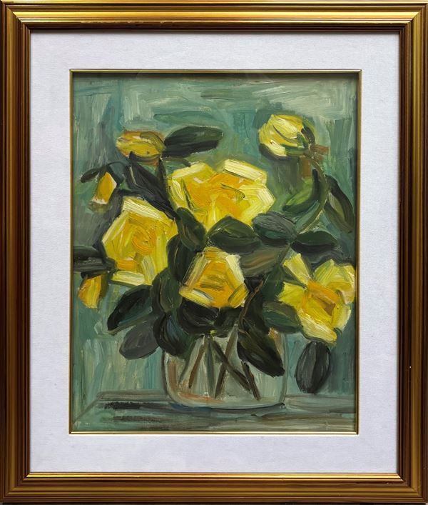 Natura morta con fiori gialli  - Olio su tela - Asta Brocantage - Summer Edition  - DAMS Casa d'Aste