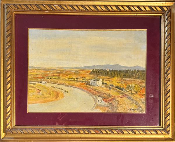 Veduta del Tevere  - Olio su tela - Asta Brocantage - Summer Edition  - DAMS Casa d'Aste
