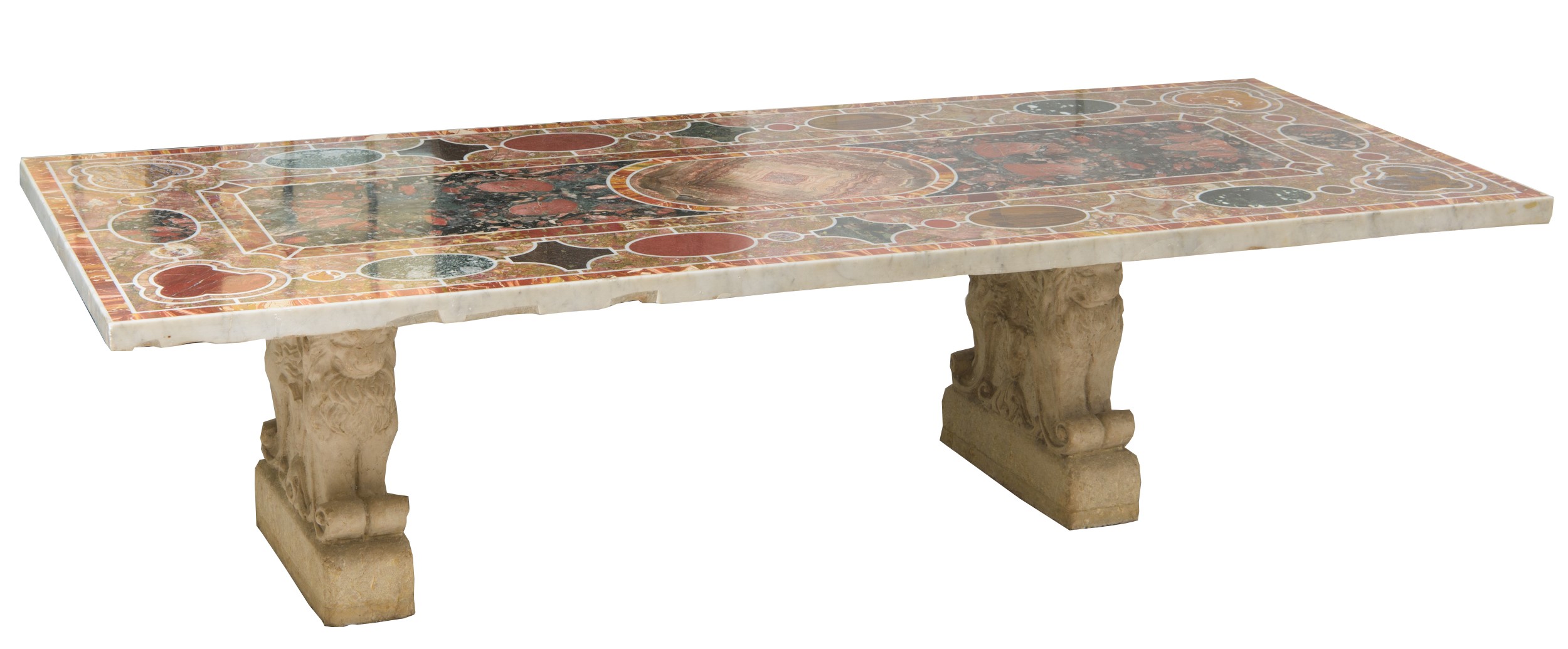 Piano in marmo con coppia di basamenti