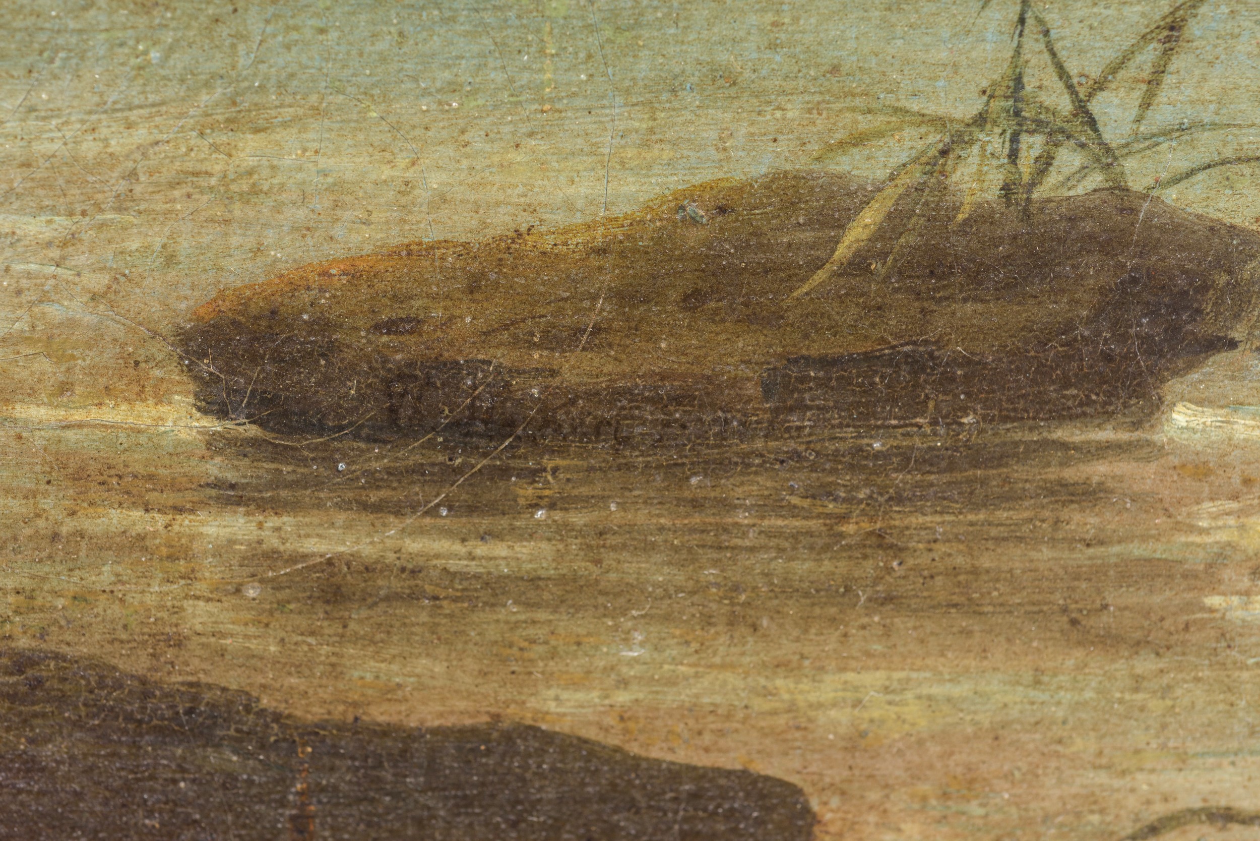 Paesaggio lacustre con quinta arborea e scorcio collinare