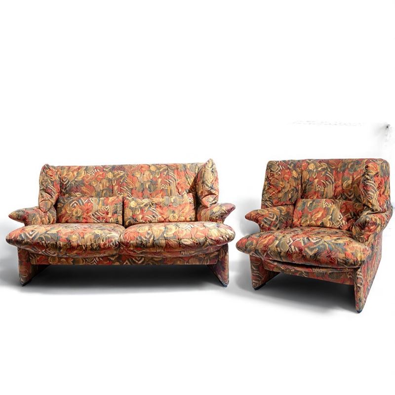 Coppia di poltrone e divano, mod. "Portovenere"