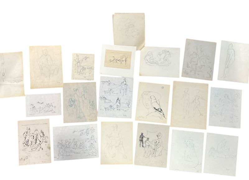 Emanuele Cavalli - Lotto di 20 Disegni