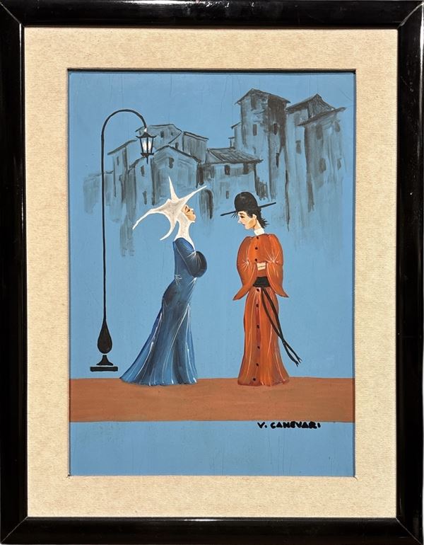 Canevari Veniero - Coppia di dipinti su vetro