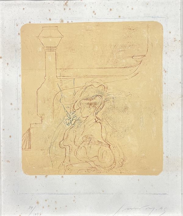 Autore del XX sec. - Signora di profilo con cappello  - litografia - Auction Affordable art of the 20th century  - DAMS Casa d'Aste