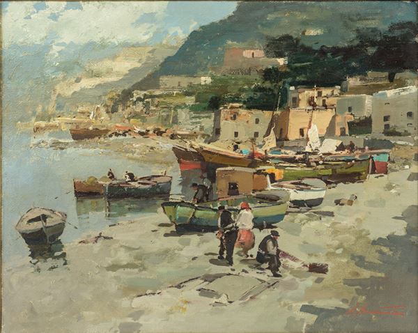 Ezelino Briante - Porto con pescatori