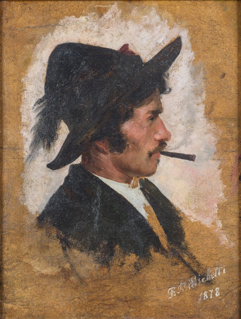 Francesco Paolo Michetti - Profilo di uomo con sigaro, olio su tela