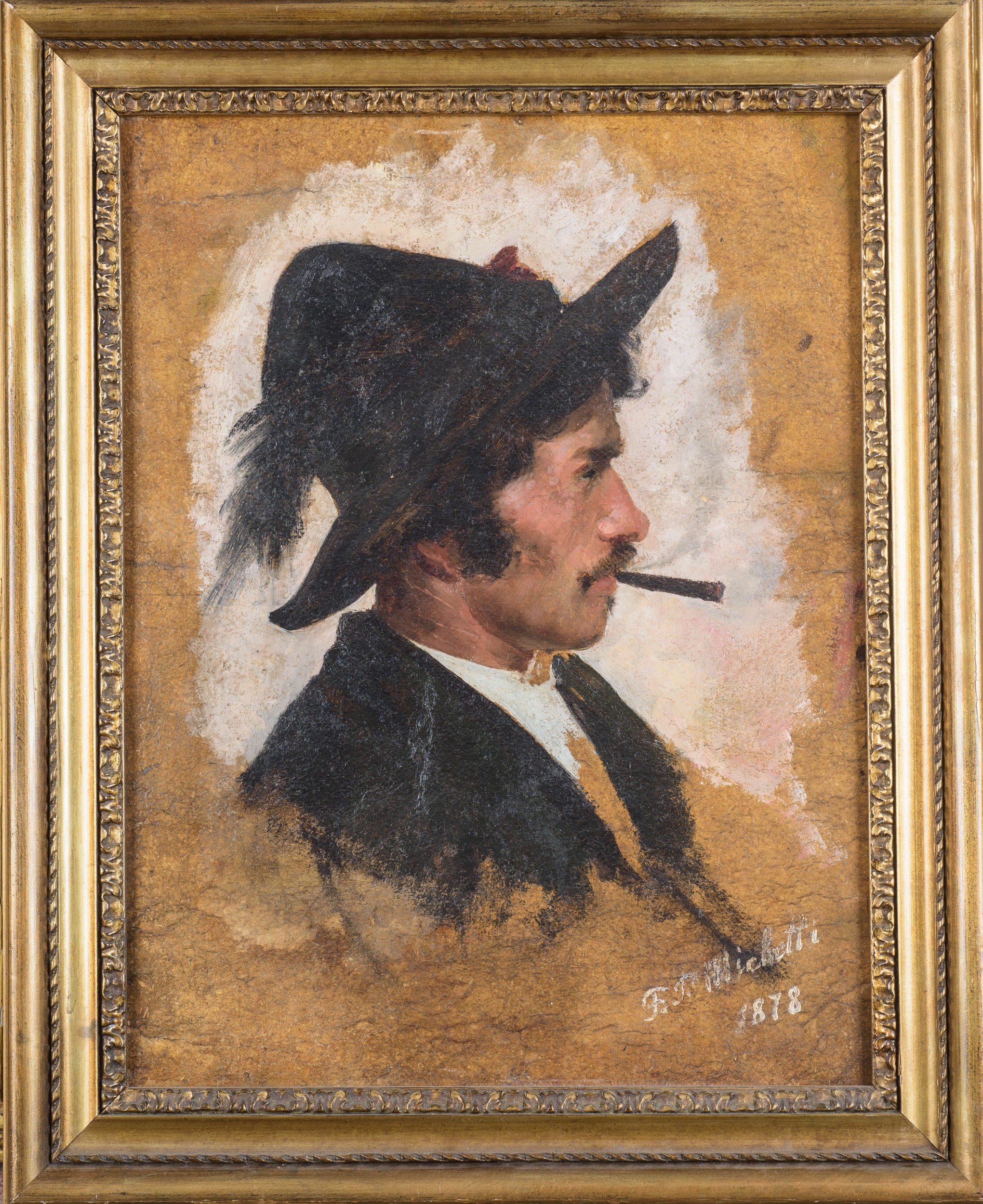 Francesco Paolo Michetti - Profilo di uomo con sigaro, olio su tela