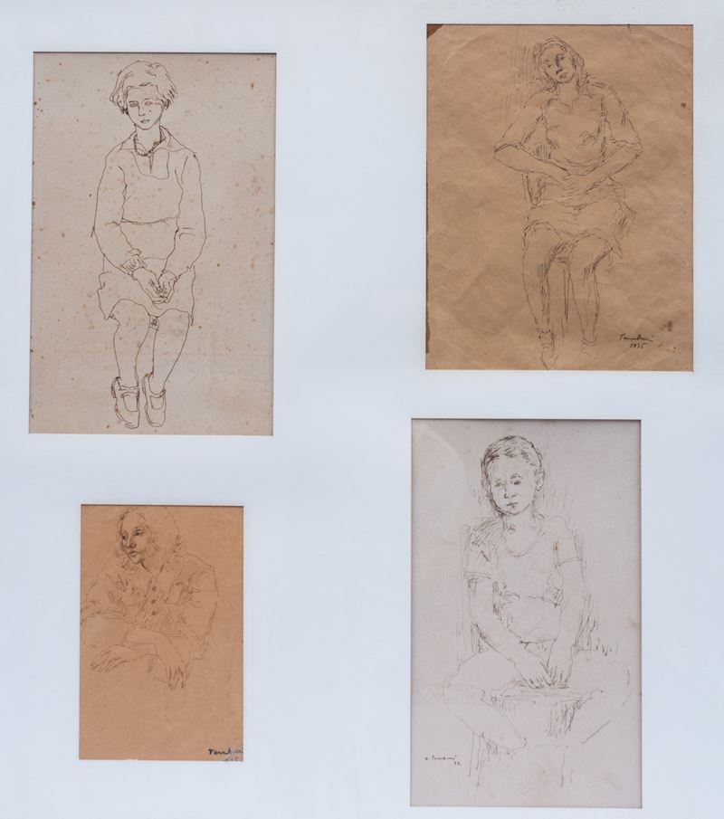Orfeo Tamburi - Quattro Disegni Raffiguranti Ritratti