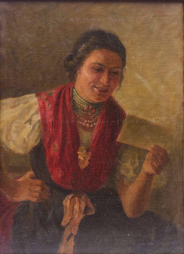 Etelka Aladarne EDVI-ILL&#201;S - Ritratto di donna alla lettera