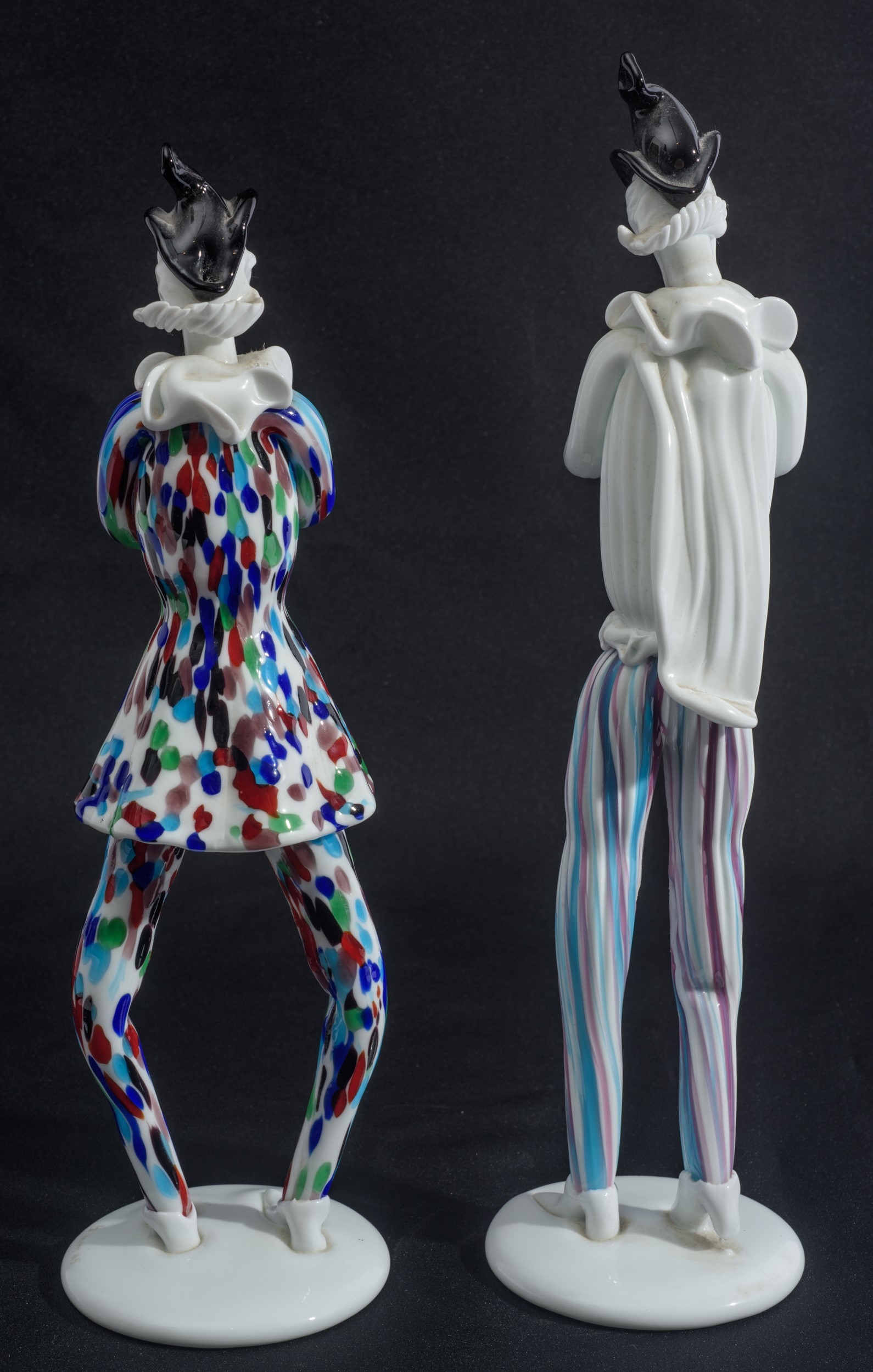 Fulvio Bianconi - Due sculture raffiguranti Pantalone e Arlecchino in vetro di Murano (1995)