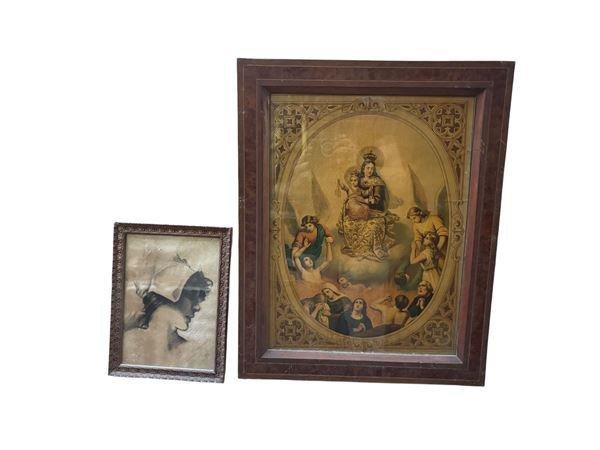 Set composto da un disegno e un'oleografia  (XX secolo)  - Asta Brocantage - Summer Edition  - DAMS Casa d'Aste