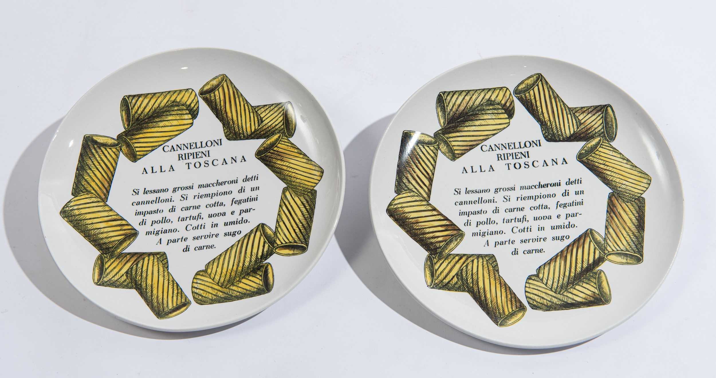 Piero Fornasetti - Set di 12 piatti della serie «Ricette della pasta»