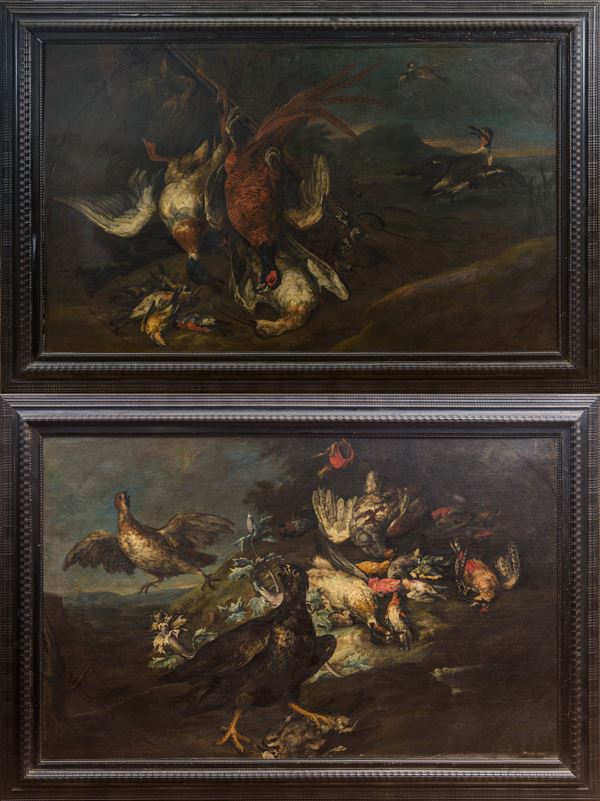 Angelo Maria Crivelli Crivellone - Coppia di nature morte con selvaggina