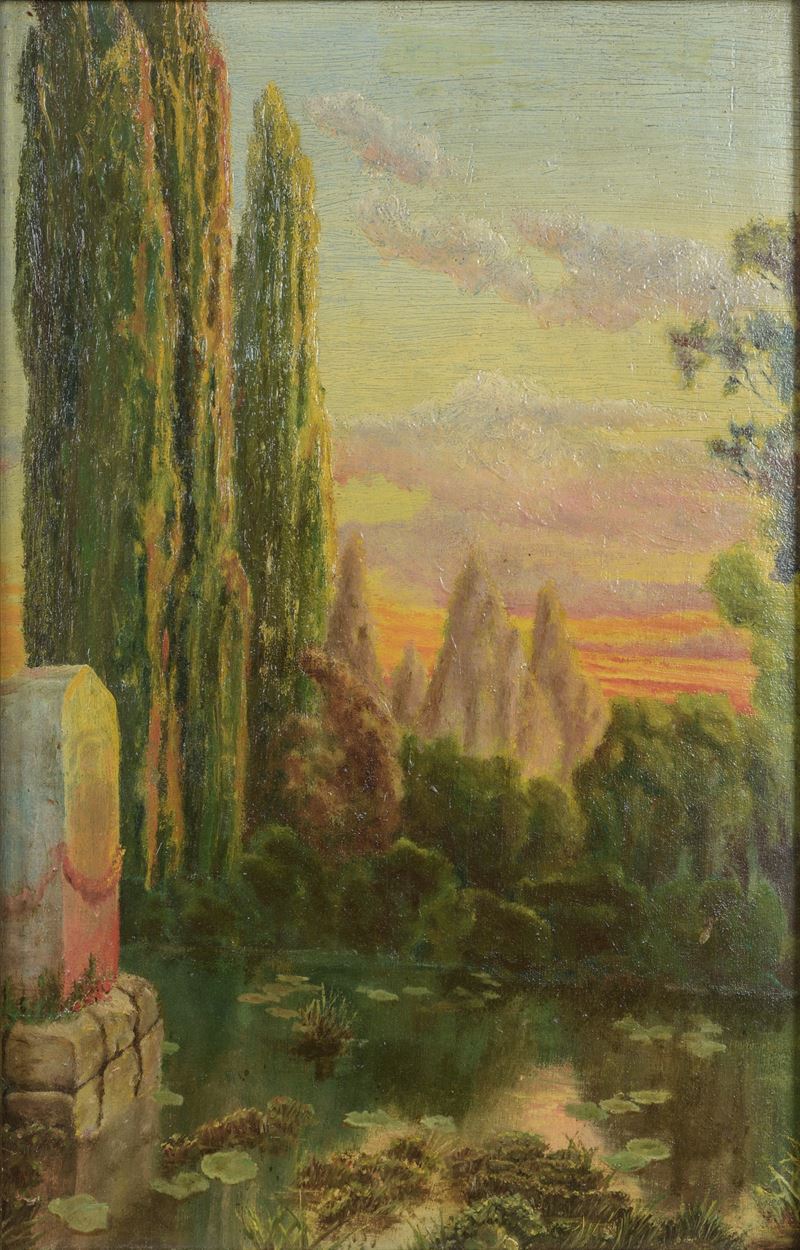 Scorcio di lago con cipressi