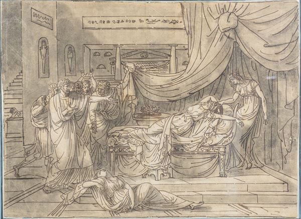Disegno raffigurante la morte di Cleopatra