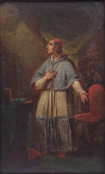 Scuola italiana XIX secolo, San Carlo Borromeo, olio su tela