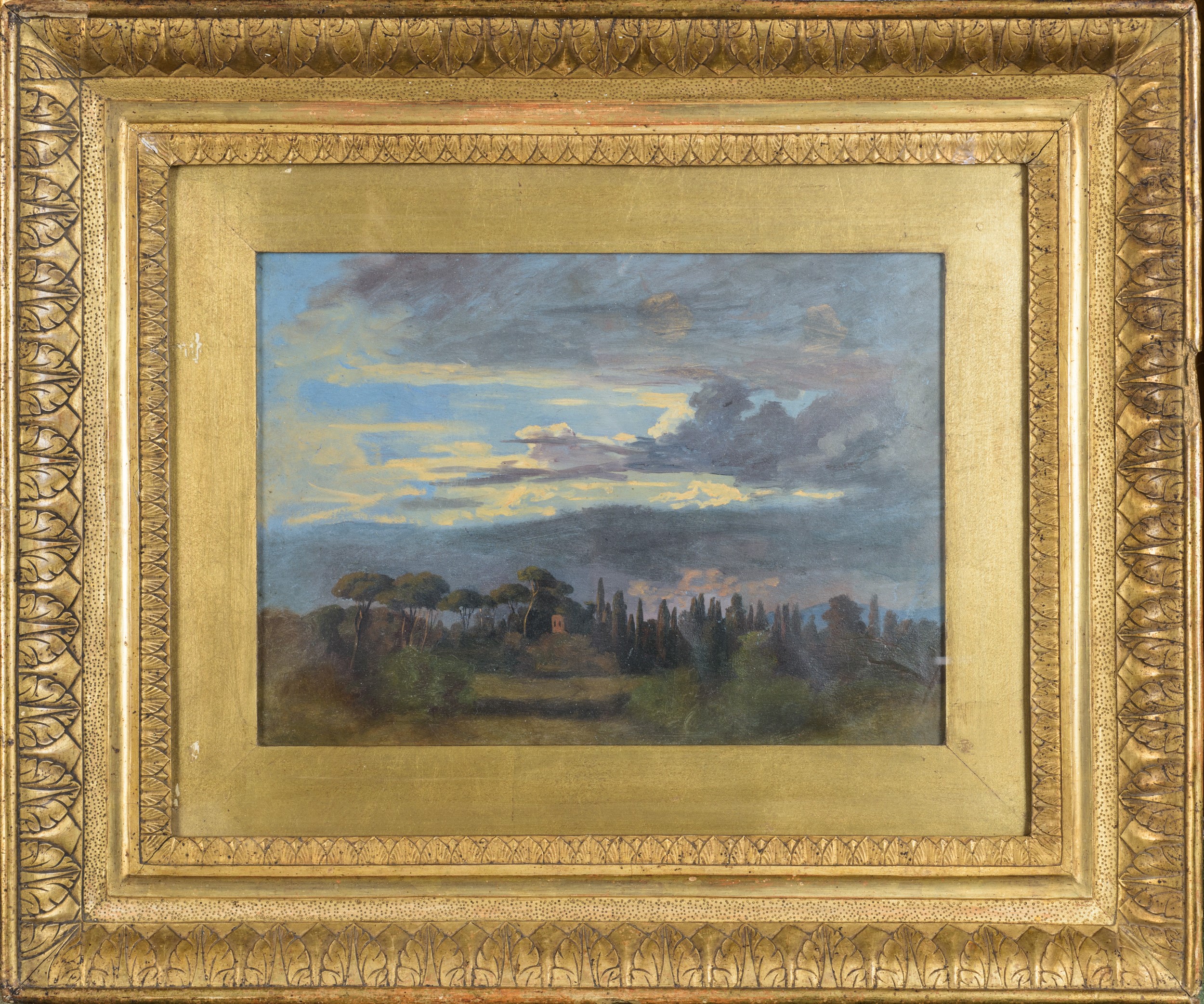 Paesaggio con cipressi e pini