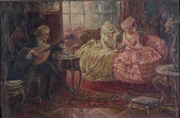 Pietro Falena - Scena d'interno con due dame