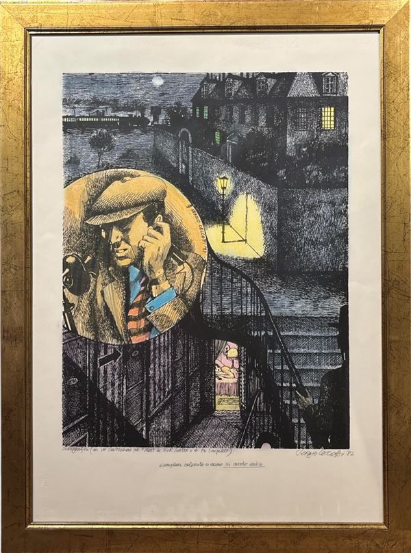 Sergio Ceccotti : La morte di Nick Carter  (1987)  - serigrafia colorata a mano - Auction Affordable art of the 20th century  - DAMS Casa d'Aste