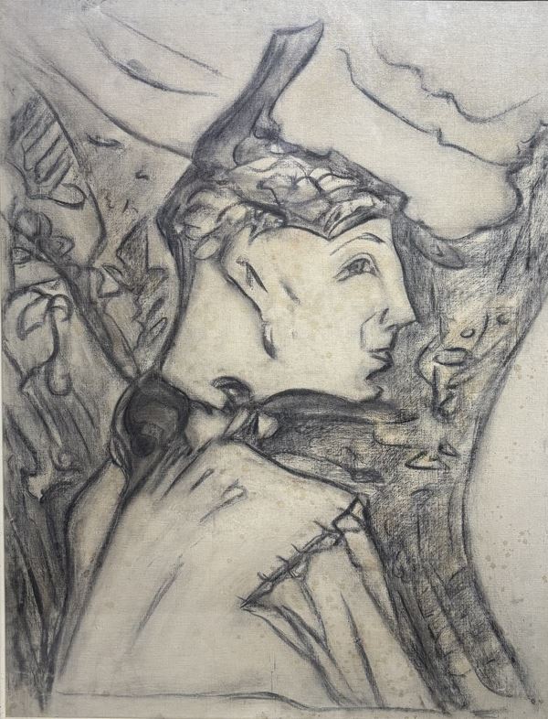 Giovanni Stradone : L'aristocratica  (1970)  - carboncino su tela - Auction Affordable art of the 20th century  - DAMS Casa d'Aste