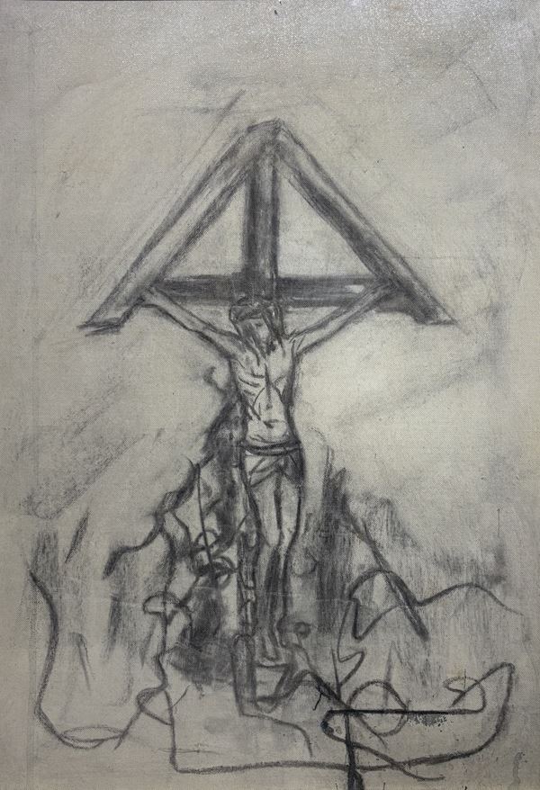 Giovanni Stradone : Crocifisso  (1956)  - carboncino su tela - Auction Affordable art of the 20th century  - DAMS Casa d'Aste