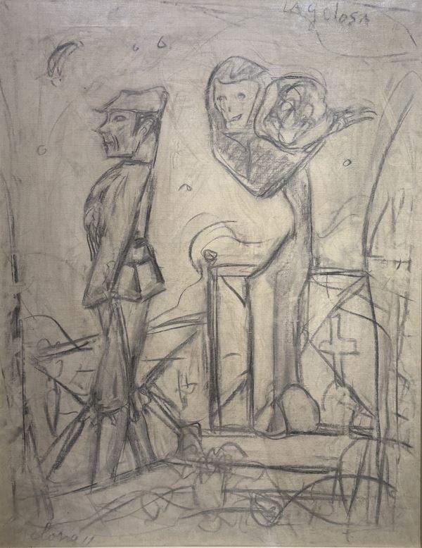 Giovanni Stradone : La gelosa n. 2  (70 x 90 cm)  - carboncino su tela - Auction Affordable art of the 20th century  - DAMS Casa d'Aste