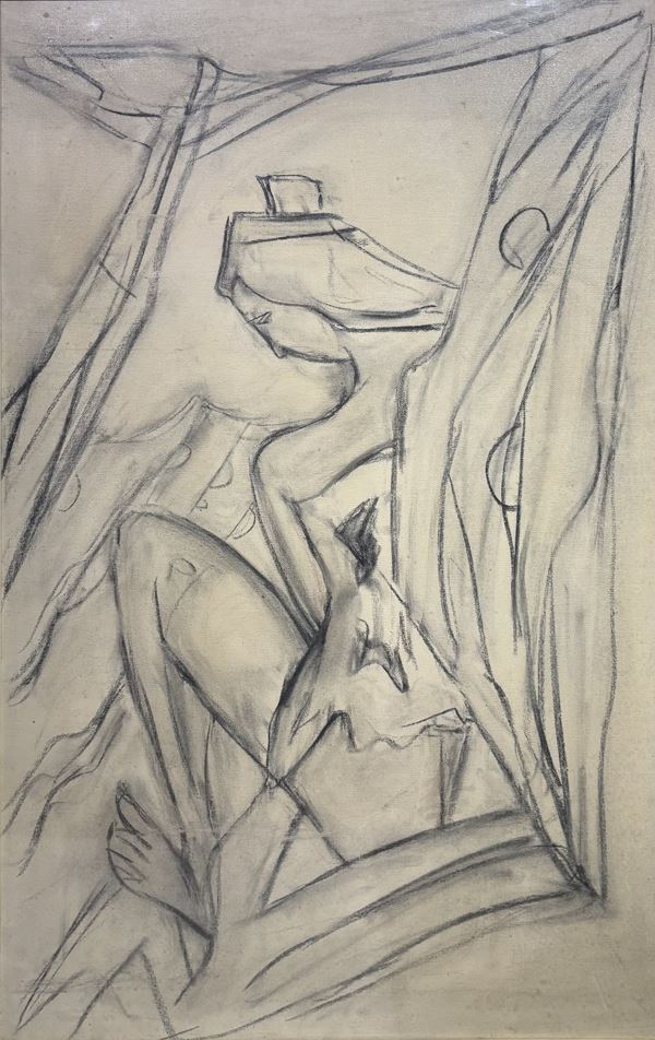 Giovanni Stradone : La modella  (1970)  - carboncino su tela - Auction Affordable art of the 20th century  - DAMS Casa d'Aste