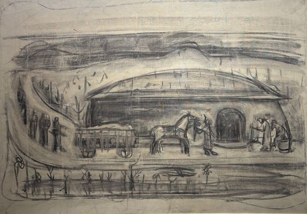 Giovanni Stradone : L'ultima dimora  (1970)  - carboncino su tela - Auction Affordable art of the 20th century  - DAMS Casa d'Aste