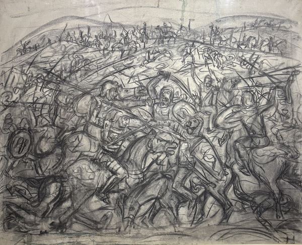 Giovanni Stradone : Battaglia  (1977)  - carboncino su tela - Auction Affordable art of the 20th century  - DAMS Casa d'Aste