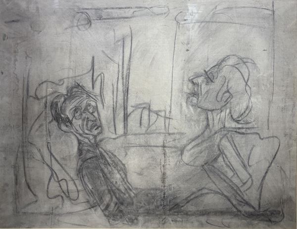 Giovanni Stradone : I depositari dell'arte moderna  (1975)  - carboncino su tela - Auction Affordable art of the 20th century  - DAMS Casa d'Aste