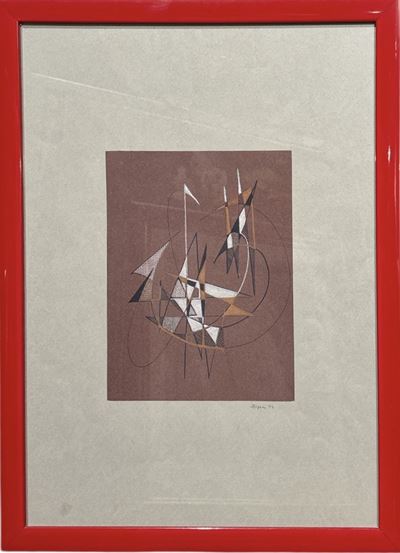 Mario Bizzarri (?), Composizione astratta, tecnica mista su carta (1974)