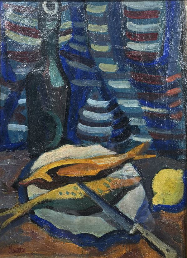Tavola con pesci e limone  (1948)  - olio su tela - Auction Affordable art of the 20th century  - DAMS Casa d'Aste