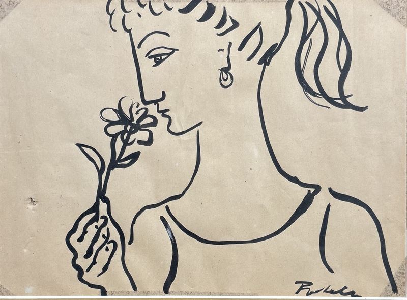 Profilo femminile, pennarello su carta